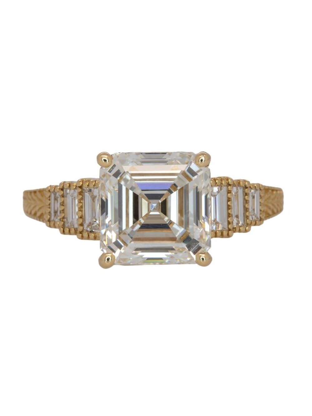 14K Yellow Gold Lab Diamond Statement Ring with Natural Baguette Diamonds